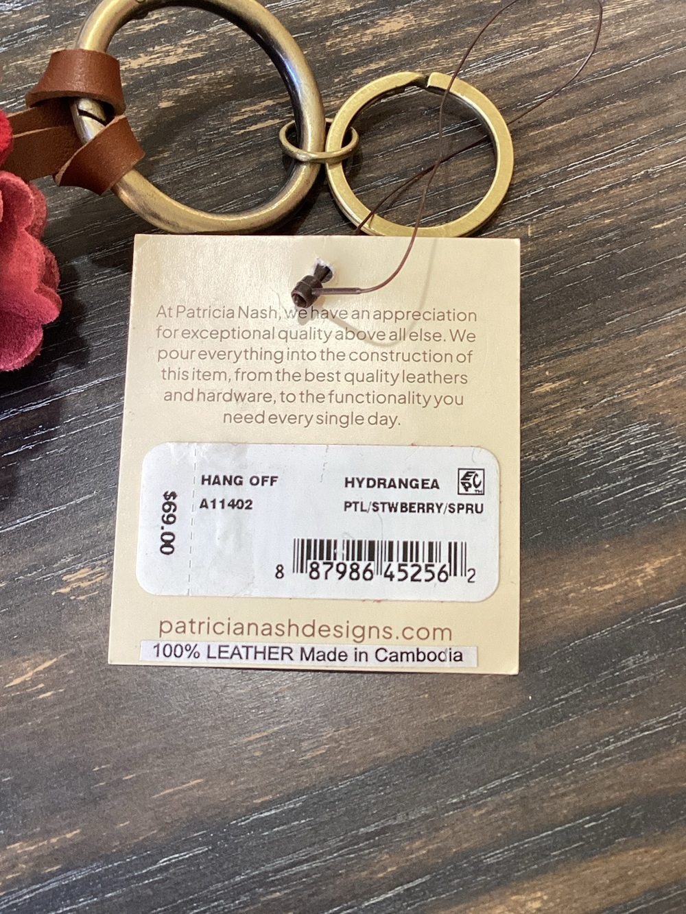 Patricia Nash Hydrangea Floral Leather Bag Charm Keychain - Picture 5 of 5